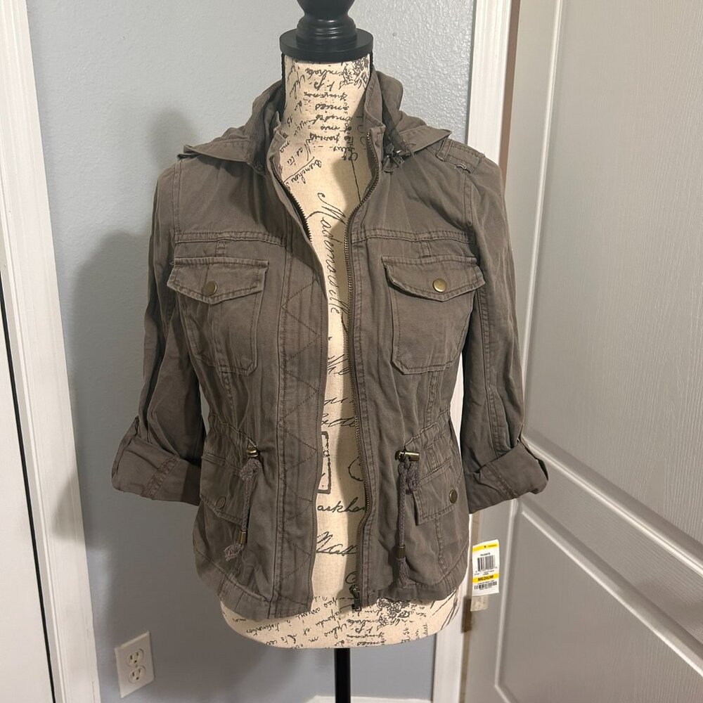 NWT American Rag Olive Green Hooded Cargo Utility Jacket Womens Medium